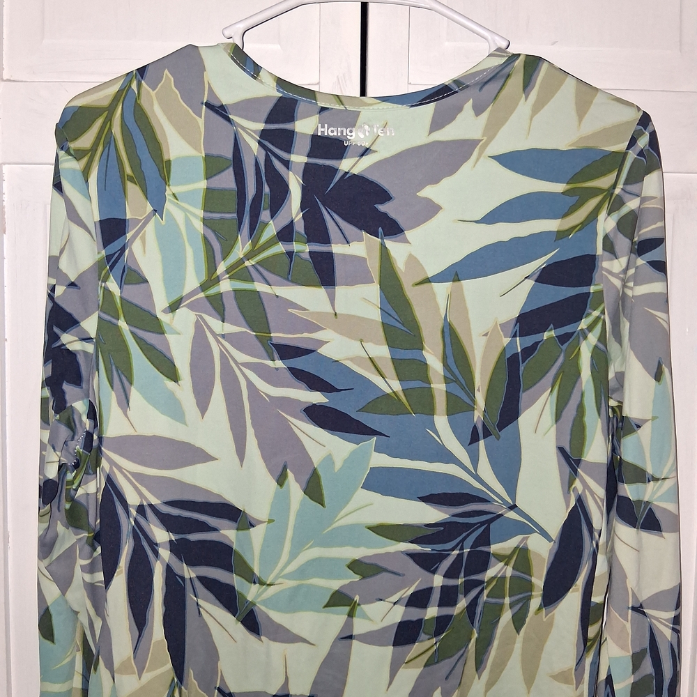 Hang Ten Women's Long-Sleeve Leaf Print Top - Blue/Green - Picture 9 of 10